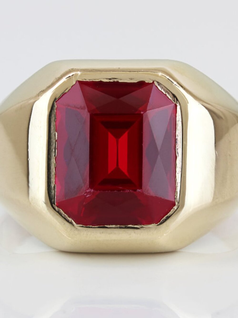 Vintage 10k Yellow Gold 7.5 Carat Lab Ruby Men's Ring